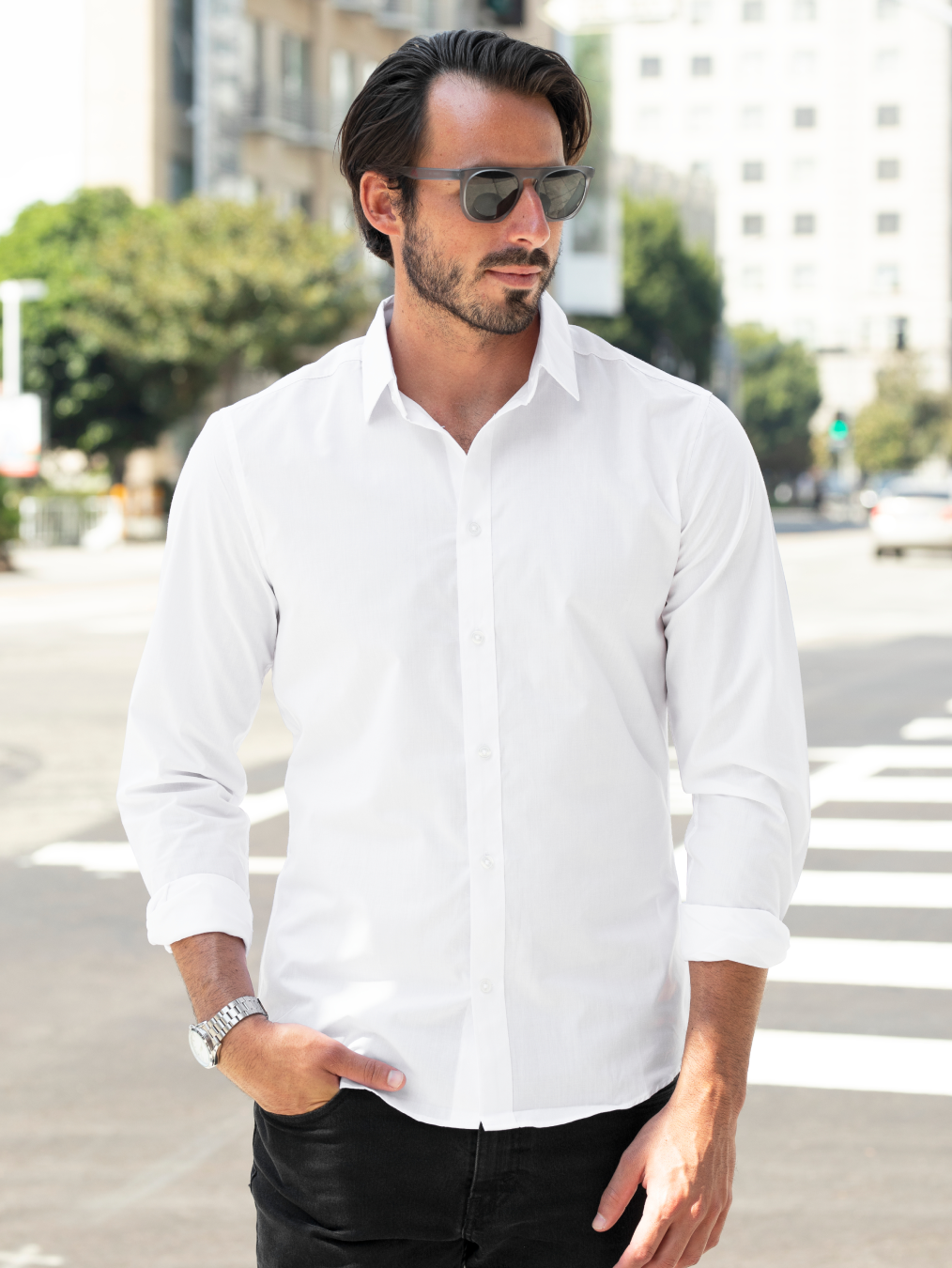 snitch men solid formal white shirt