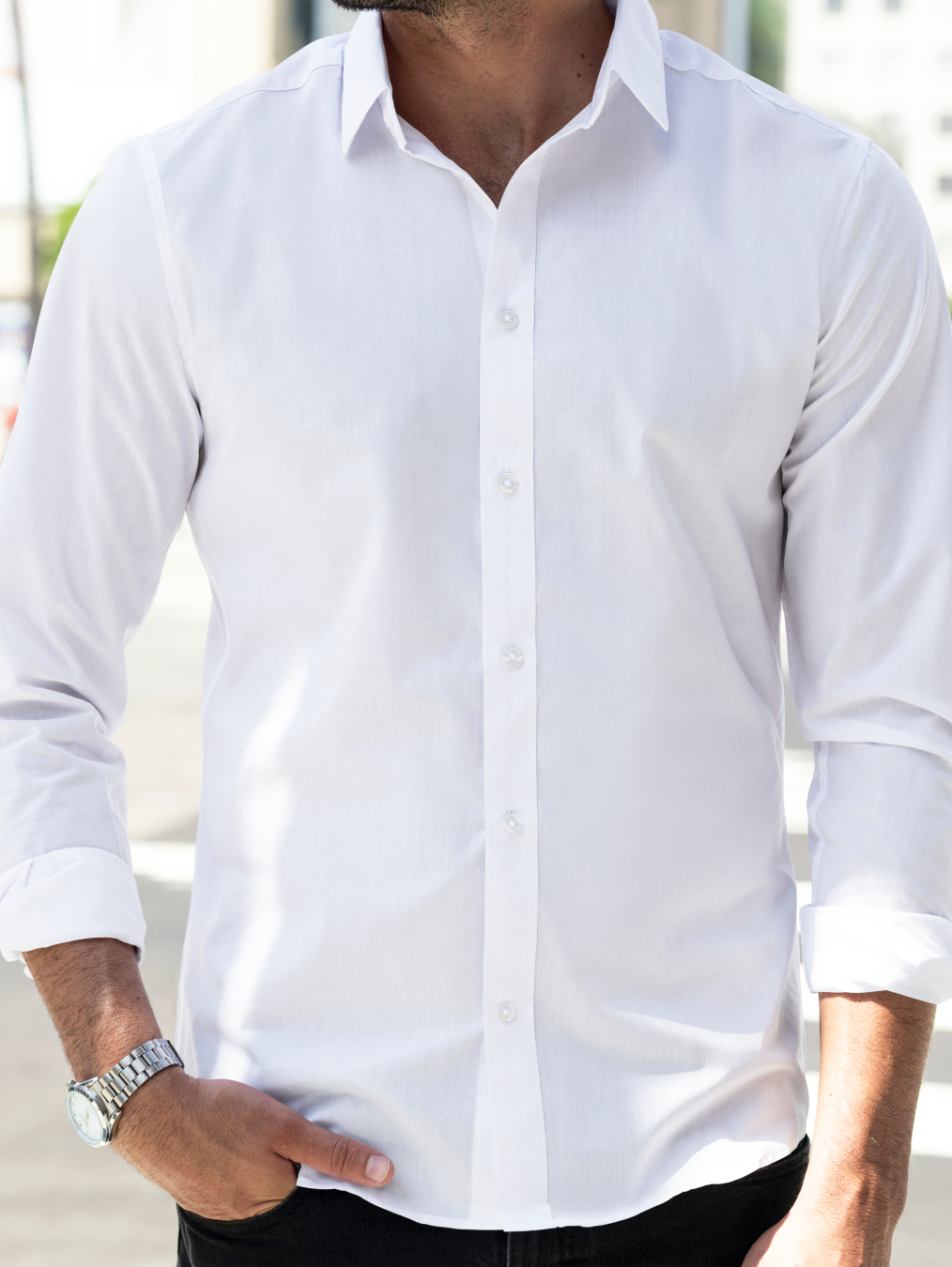 snitch men solid formal white shirt