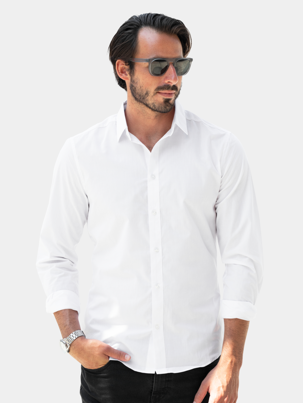 snitch men solid formal white shirt