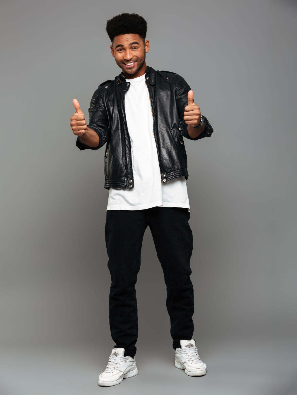 black leather with band neck biker jacket