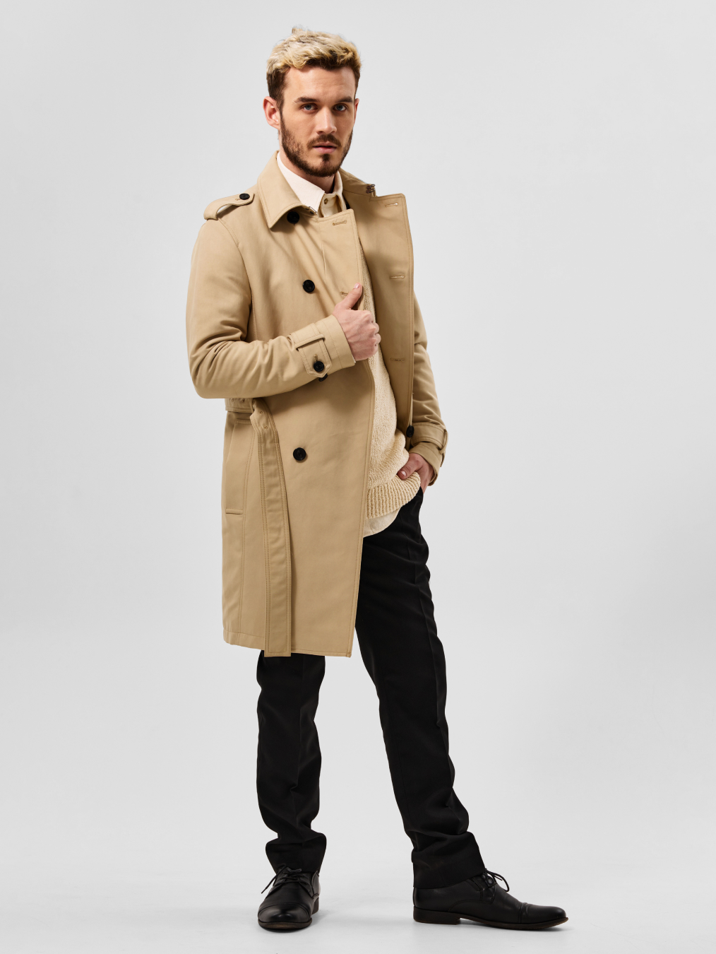 mens trench coat slim fit double breasted windproof coat