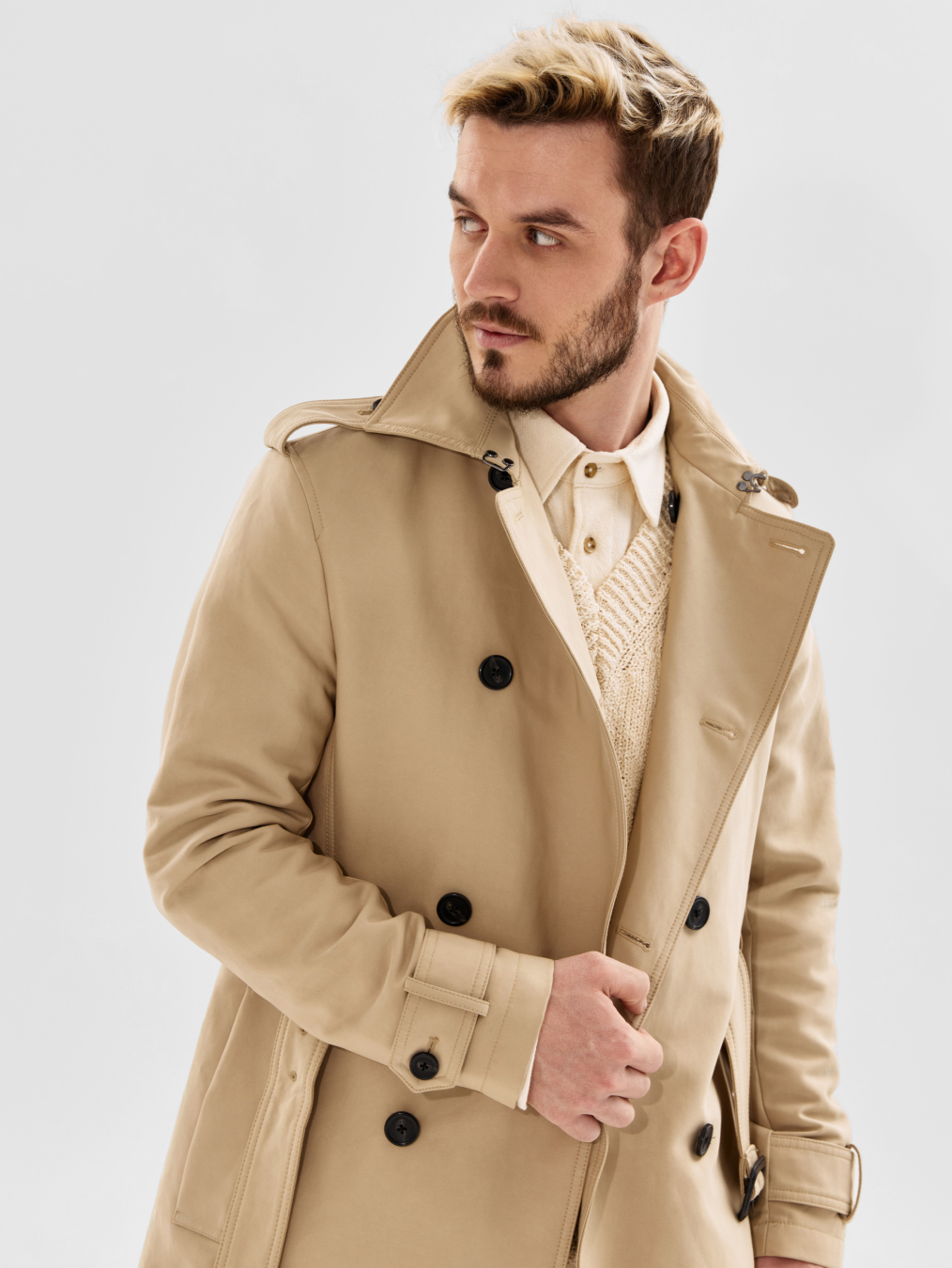 mens trench coat slim fit double breasted windproof coat