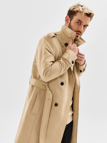 Mens Trench Coat Slim Fit Double Breasted Windproof Coat