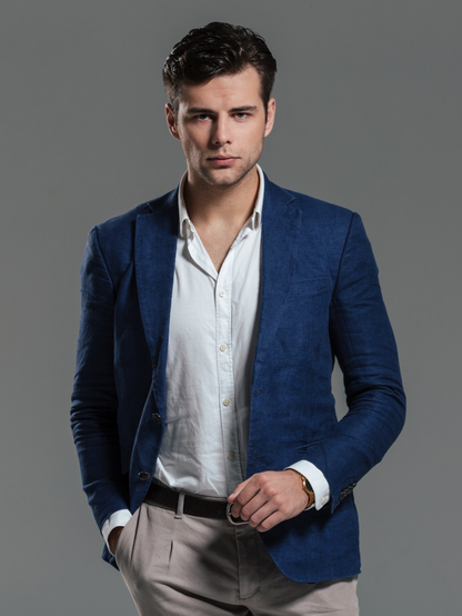 Men Navy Check Slim Fit Casual Blazer