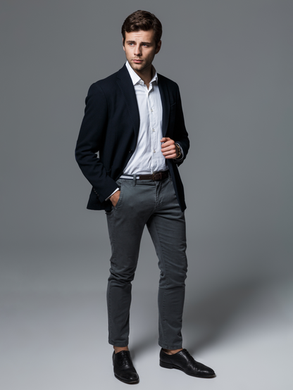 Men Navy Check Slim Fit Casual Blazer