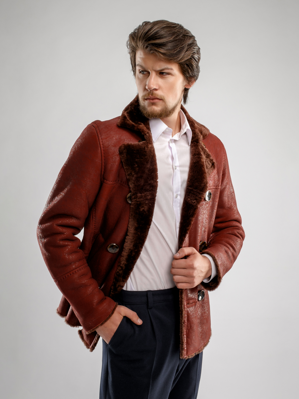 handsome lapel fur fall jackets men